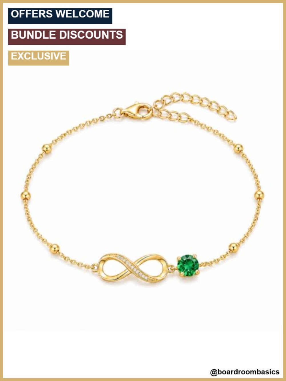 18K Yellow Gold Infinity Birthstone Bracelet Adjustable 7-9"